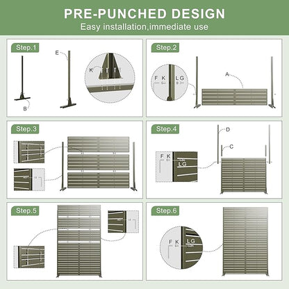 Casaphoria Metal Privacy Screen Outdoor, 72" H x 47" W Freestanding Decorative Privacy Screen for Patio Deck Balcony Garden with Stable Base, Grey-Brick