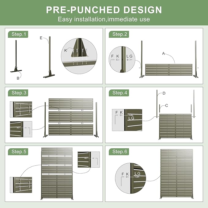 Casaphoria Metal Privacy Screen Outdoor, 72" H x 47" W Freestanding Decorative Privacy Screen for Patio Deck Balcony Garden with Stable Base, Grey-Helen