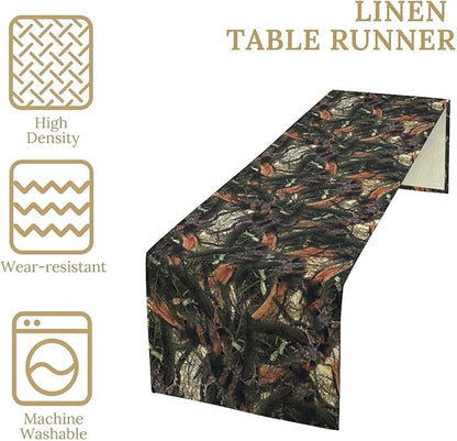 Camouflage Forest Trees Table Runner, Rustic Camouflage Hunting Camp Mossy and Oak Table Runner for Kitchen Dining Banquet Party 13x36in