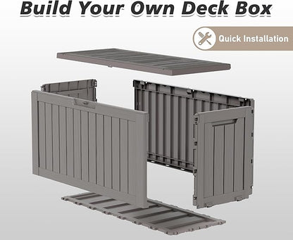 Outdoor Storage Box, Resin Deck Boxes Indoor and outdoor, Waterproof Storage Box Lockable Lid (Grey, 75 Gallon)