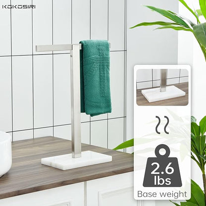 KOKOSIRI Hand Towel Bar Stand Towel Rack with Marble Base for Bathroom Kitchen Vanity Countertop, Brushed Stainless Steel 15.7'' Height THS0002-SM-BR
