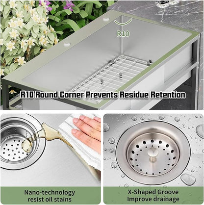33x19 Inch Stainless Steel Utility Sink-Freestanding Laundry Sink Practicality With Accessories Stainless Functional Faucet,Soap Dispenser, SS Sink Grid For Laundry,Garage,Outdoor Kitchen,Garden...