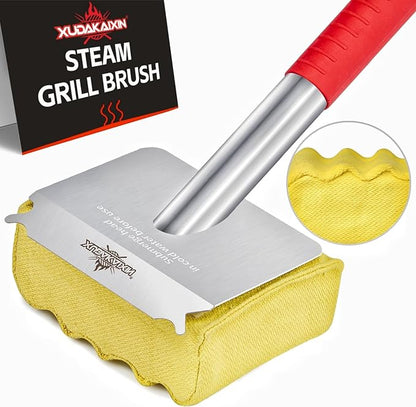 Grill Brush Bristle Free,Aramid Fiber Wavy Pad Seamless-Fit Cast Iron/Stainless-Steel Grates,BBQ Replaceable Scraper Cleaning Head,Safe Grill Cleaner for Outdoor Grill,Gifts for Men/Dad