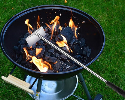 Charcoal Grill Ash Rake Hoe for Fireplace Wood Stove Pizza Oven, Stainless Steel BBQ Cleaner Poker Scraper, Elongated Cleaning Tool Accessories for Smoker, Ceramic, Kamado, Vision Grills