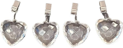 TwoFish Home Set of 4 Crystal Heart Tablecloth Clamps Crystal Heart Handicraft Tablecloth Clips Pack of 4