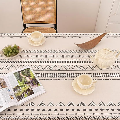 Waterproof Tassels Tablecloth, Bohemian Orange Colorful Table Cloth,White Black,Rectangle for 8 Foot,Fall Summer Dining Table Cover,Mexican,Indoor Outdoor,Farmhouse,Cute Vintage,Cotton