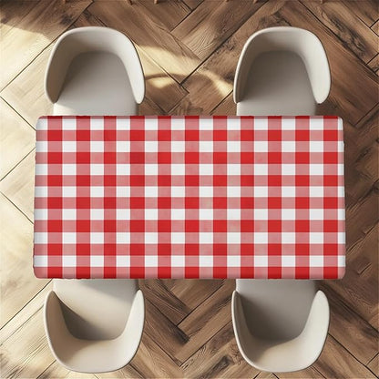 Rectangle Table Cloth Cover Waterproof Elastic Fitted Polyester Fitted Tablecloths for 6 Foot Tables for Indoor,Picnic, Camping, Outdoor （72" x 30"，Red Grid）