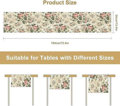 Rose Floral Table Runner,Vintage Watercolor Spring Summer Seasons Flowers Table Decoration for Wedding Holiday Indoor Outdoor Home Party 13x70in
