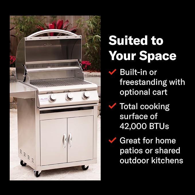 Blaze Prelude LBM Built-In Propane Gas Grill | 32-Inch 4-Burner BBQ with 56,000 BTUs | 304 Stainless Steel Construction | Flame Stabilizing Grids | BLZ-4LBM-LP