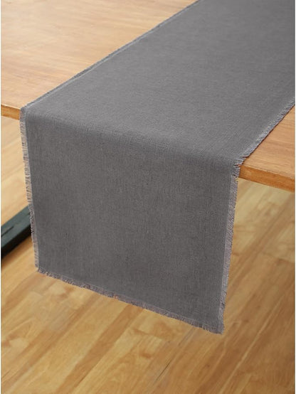Solino Home Fringe Linen Table Runner 72 Inches Long - 100% Pure Linen Charcoal Dining Table Runner 14 x 72 Inch for Winter - Handcrafted and Machine Washable