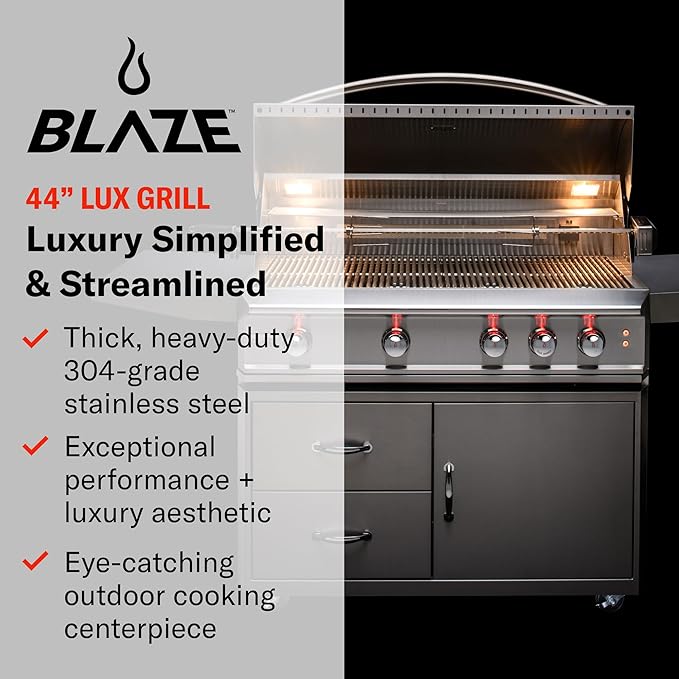 Blaze Outdoor Grill | 44-inch Stainless Steel Propane BBQ Grill | Built-in 4 Burner Barbecue | Professional Outdoor Grilling | Rear Infrared Burner & Grill Lights | BLZ-4PRO-LP