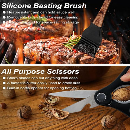 POLIGO 29 PCS BBQ Grill Accessories Stainless Steel BBQ Tools Grilling Tools Set with Storage Bag for Fathers Day Dads Birthday Presents - Camping Grill Utensils Set Ideal Grilling Gifts for Men Women