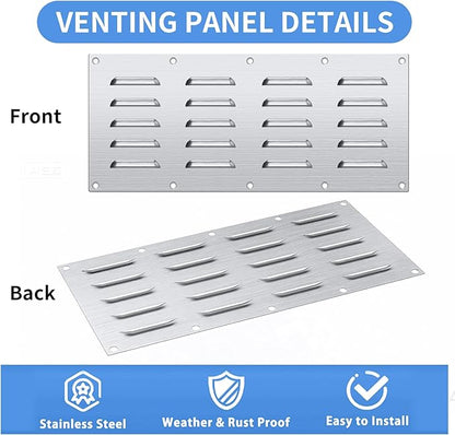 4 Pack Stainless Steel Venting Panel for BBQ Grill Accessory, 15x6.5 Inch (20-Slots), 304 Grade Metal Vent Cover for Masonry Fire Pits & Outdoor Kitchens, Weather Resistant, 15" by 6-1/2"