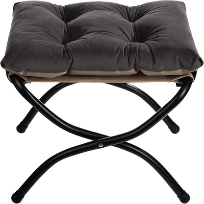 HollyHOME 15"(H) Folding Footrest Stool, Upholstered Small Foldable Ottoman, Accent Padded Sofa Foot Stool for Lazy Chair, Metal Frame Portable Foot Rest Ottoman for Living Room, Bedroom, Smoky Grey