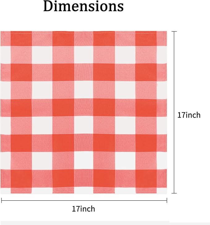 Buffalo Plaid Table Napkins Set of 12 Checkered Cloth Napkins 17x17 inch Washable Dinner Gingham Pattern Napkins Soft Napkins for Wedding Party Dining Banquet(Red and White)