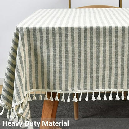 TruDelve Rectangle Cloth Tablecloths Olive Green Striped Tablecloth Boho Fabric Cotton Tablecloths Outdoor Table Cover Rectangle Tables (Green,70"x 55",Rectangular)