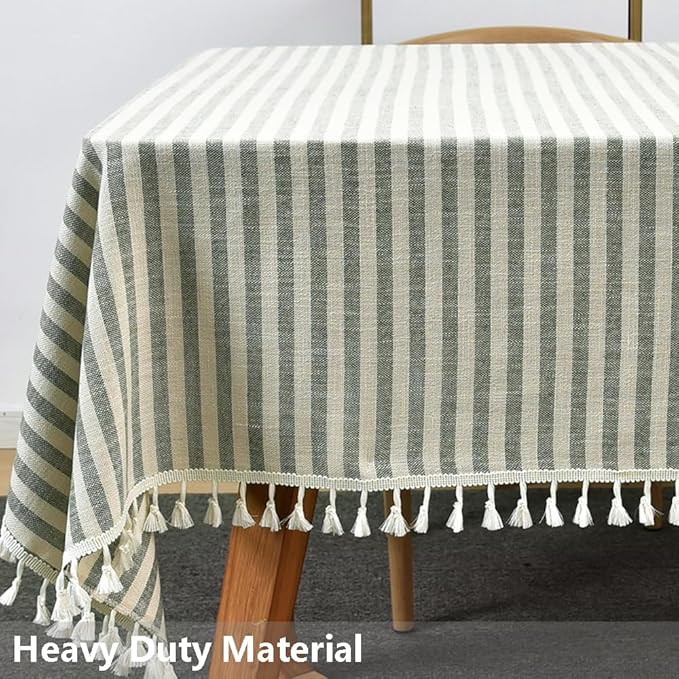 TruDelve Extra Long 120 Inch Cotton Tablecloths Olive Green Stripe Table Cloth Washable Cloth Tablecloths for 8 Foot Rectangle Tables (Green,120"x55",Rectangular)