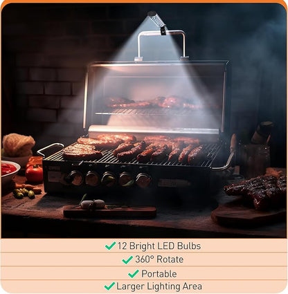 Meonum 1 Pack BBQ Grill Light Compatible with Blackstone Griddle for Outdoor Grill, Gifts for Men Dad Husband, Battery Operated Barbecue Lights with 360 Degrees Adjustable C Shape Clamp