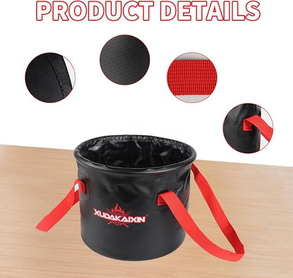 Grill Brush Collapsible Water Bucket for Grill Cleaning, Camping, and Outdoor Activities (Only Water Bucket No Grill Brush)-Black