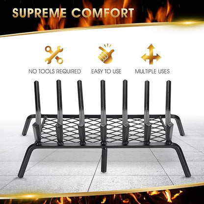 G GOOD GAIN Fireplace Grate 24" with Ember Retainer, Heavy Duty Cast Iron Indoor, Chimney Hearth Wood Stove Burning Rack Holder,1/2” Bar Fire Place Asseccories for Outdoor, Fire Pits, Camping