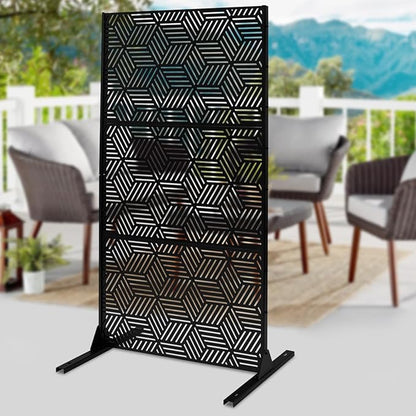 Outdoor Privacy Screen Freestanding, 36" W x 71.5" H Outdoor Decorative Screen Backyard Privacy Fence for Patio Garden Balcony Porch, Black Rhombic Panels