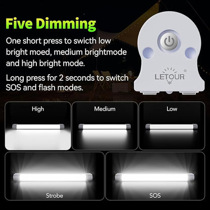 LETOUR Rechargeable Light LED Tube Magnetic Light 4000Lumens 5200mAh 5 Levels Dimming Camping Lantern USB Rechargeable Portable Lights with 2 Magnets Endurance for 60 Hours