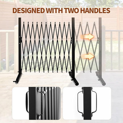 TECSPACE Aluminum Expandable Garden Fence, Portable Barricade Gate with Casters, Expansion Size 126×15.2×40.6 inches, Adjustable Retractable Fence Mobile Barricade Safety Barrier