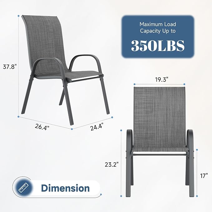 Amopatio Patio Chairs Set of 6, Outdoor Stackable Dining Chairs - Image 3