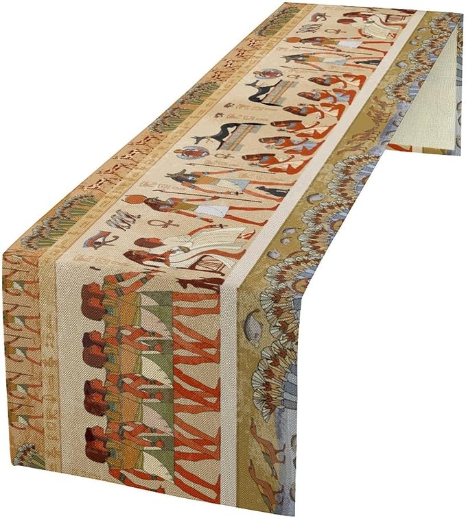 Egypt Table Runner, Mystery Element Ancient Egyptian Culture Gods Print Table Runner for Kitchen Dining Table Home Party 13x36in