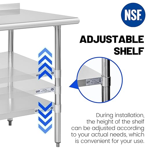Hally Stainless Steel Table for Prep & Work 14 x 48 Inches, NSF Commercial Heavy Duty Table with Undershelf and Backsplash for Restaurant, Home and Hotel