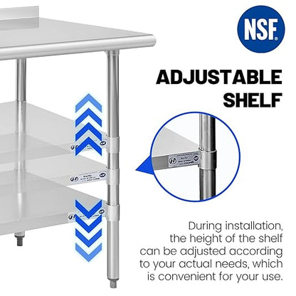Hally Stainless Steel Table for Prep & Work 14 x 24 Inches, NSF Commercial Heavy Duty Table with Undershelf and Backsplash for Restaurant, Home and Hotel