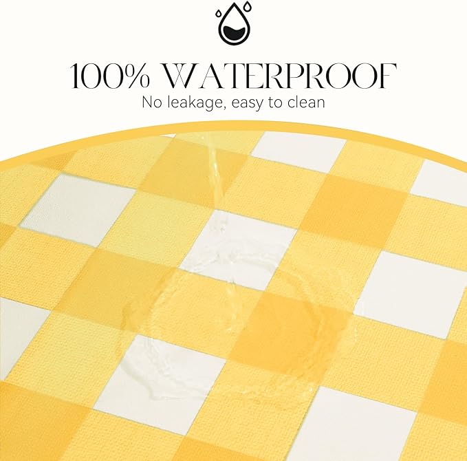MOSAYT Rectangle Vinyl Tablecloth, 100% Waterproof Buffalo Gingham Plastic Table Cloth, Heavy Duty Wipeable Table Covers for Picnic, Outdoor, Camping - 54 x 120, Yellow
