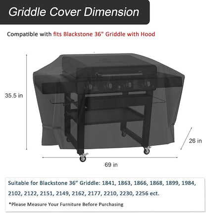 Griddle Cover for Blackstone 36 Inch Griddle with Hood 5482, Heavy Duty 600D Waterproof Flat Top Gas Cover for Blackstone 4 Burner Griddle Accessories with Strap,Black
