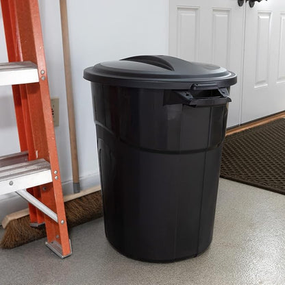 United Solution 20 Gallon Round Waste Container, Black, Easy to Carry Garbage Can with Sturdy Construction, Pass-Through Handles & Attachable Click Lock Lid, Indoor or Outdoor Use, 2-Pack, (TI0087)