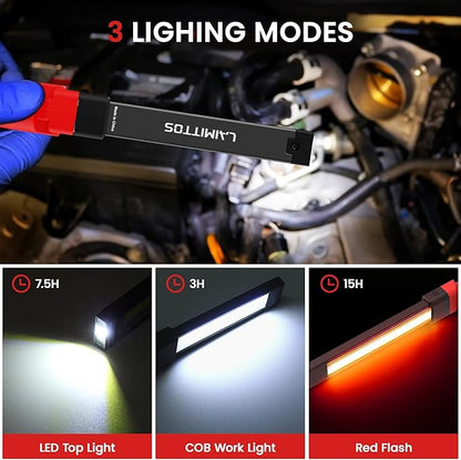 Rechargeable Work Light 2200mAh Magnetic LED Work Light Flashlight Mechanic Light Tool for Men Him, Foldable Lamp with Hook for Car Repair Emergency BBQ Grill (2 Pack)