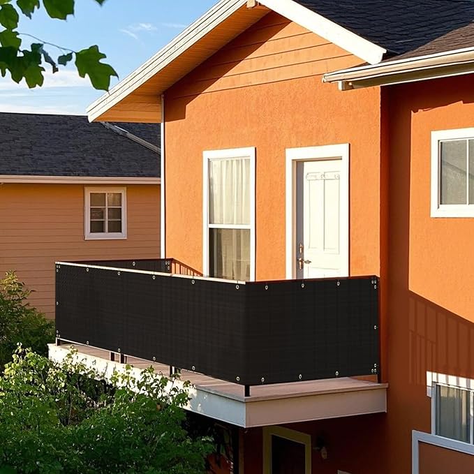 2.5' x 87' Balcony Privacy Screen Fence Cover with Zip Ties Grommets for Apartment Patio Porch Deck Backyard Outdoor (Black)