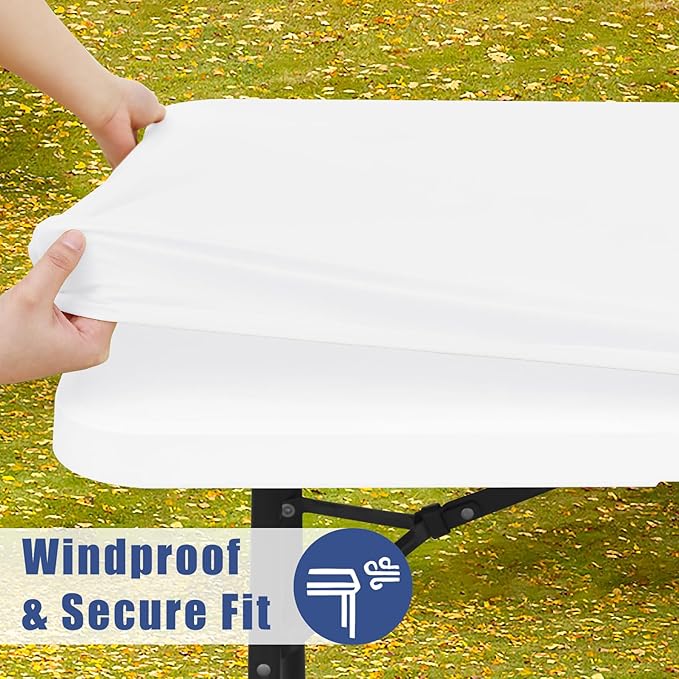 Spandex 6 Foot Rectangle Table Cloth 6 Pack, Elastic Fitted Tablecloths for Picnic, Stretch Washable Patio Table Cover for Outdoor, Camping, Banquet and Parties (White, 30"x72")