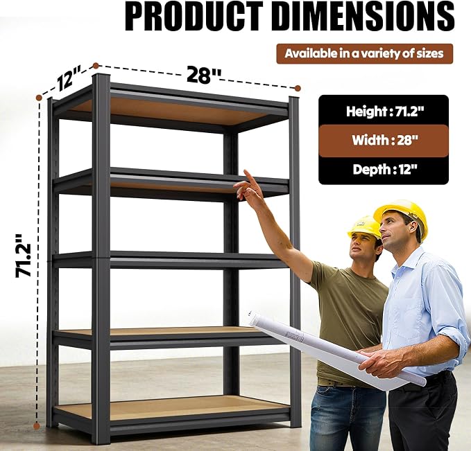 71.2''H Wood Storage Shelves, Garage Shelving, Adjustable Garage Shelves - Image 2