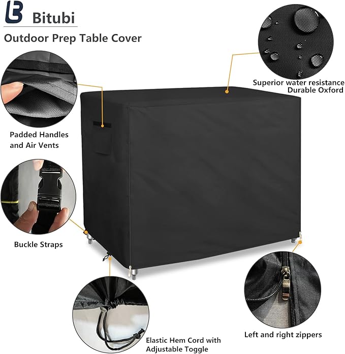 Bitubi 36 Inch Outdoor Prep Table Cover with Split Zipper, Waterproof Stainless Steel Prep & Work Table Cover for Patio Table- 36''L x 24''W x 35''H (Black)