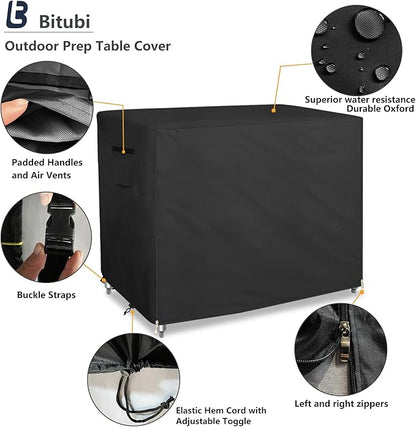 Bitubi 48 Inch Outdoor Prep Table Cover with Split Zipper, Heavy Duty Waterproof Stainless Steel Prep & Work Table Cover for Patio Table - 48''L x 30''W x 35''H (Black)