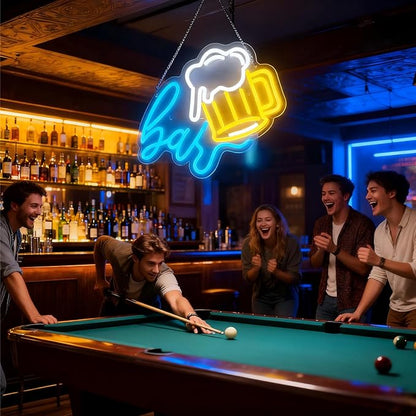 Beer Bar Neon Sign, LED beer Light Up Bar Sign for Home party& pub Bar Decor, 5-Level Dimmable Funny Bar Signs for Man Cave, Business Neon Open Signs for Bars & Wall