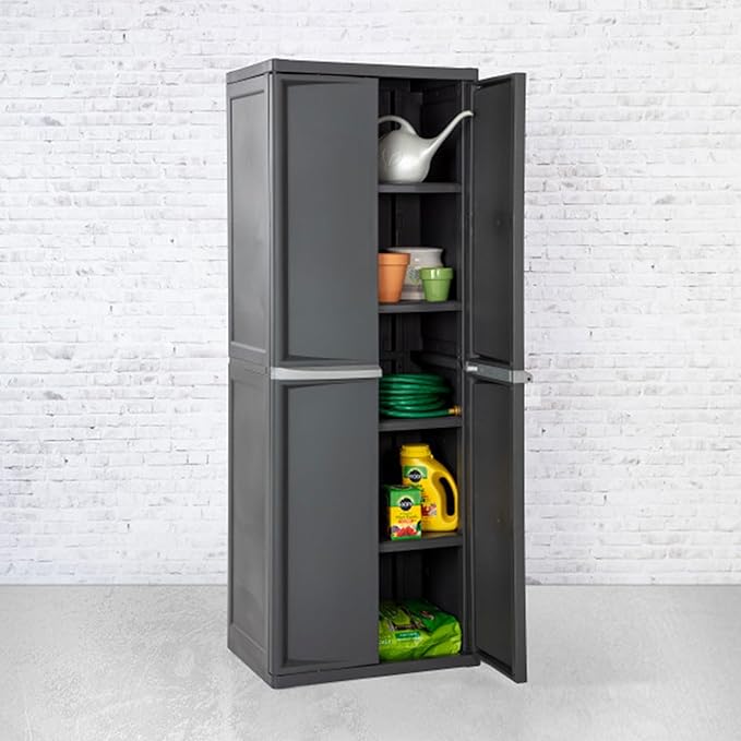 Sterilite 4 Shelf Cabinet, Lockable Utility Storage, Laundry Room or Mudroom - Image 5