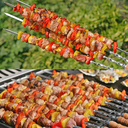 12 Pack Kabob Skewers BBQ Barbecue Skewers Stainless Steel Sticks 23.5 Inch Heavy Duty Large Wide Reusable with Nonslip Wooden Handle Ideal for Shish Kebab Chicken Shrimp and Vegetables