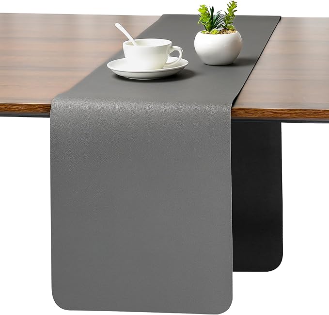Myir JUN Table Runner Double Sided Vinyl Runner Table 94 Inch Long Runner for Table Washable Waterproof Non-Slip for Home Decorations Gray Black,12 x 94 inch