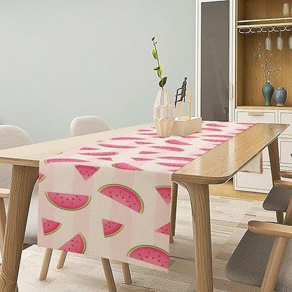 Fruits Table Runner, Tasty Summer Fruit Watermelon Stripes Fun Art Print Table Runner for Kitchen Dining Party Holiday Home 13x36in