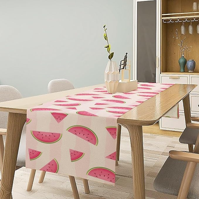Fruits Table Runner, Tasty Summer Fruit Watermelon Stripes Fun Art Print Table Runner for Kitchen Dining Party Holiday Home 13x60in