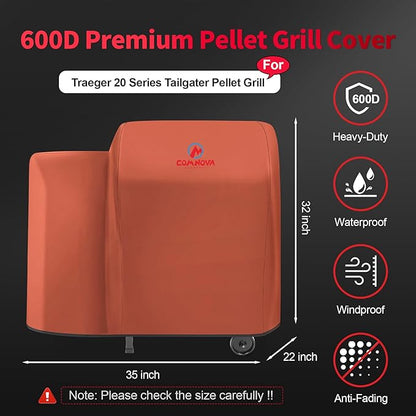 Comnova Grill Cover for Traeger - 600D Waterproof Heavy Duty, Pellet BBQ Cover for Traeger 20 Series, Junior, Tailgater and Recteq 340 Grill