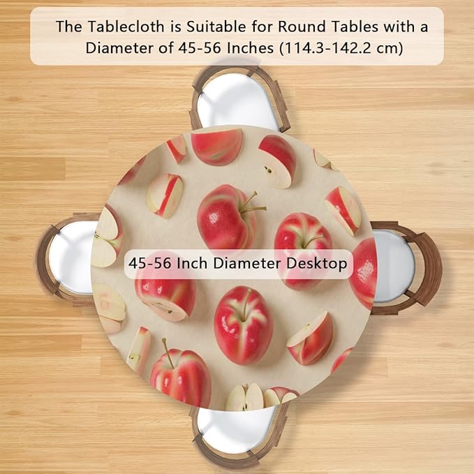Apples Red Fruit Bright Round Table Cloth Cover, Elastic Edge Waterproof Wipeable Tablecloths 45"-56" Polyester Tablecloth for Party Restaurant Banquet Holiday Camping Outdoor Picnic