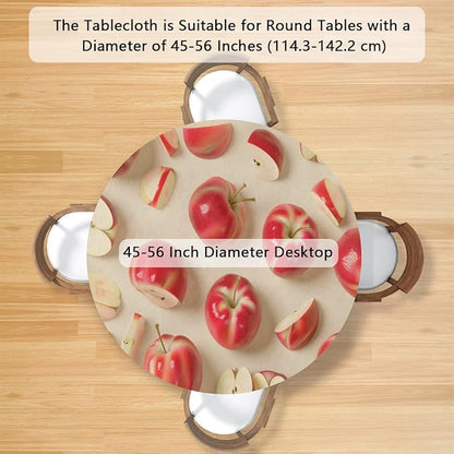 Apples Red Fruit Bright Round Table Cloth Cover, Elastic Edge Waterproof Wipeable Tablecloths 45"-56" Polyester Tablecloth for Party Restaurant Banquet Holiday Camping Outdoor Picnic