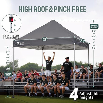 CROWN SHADES Pop Up Canopy Tent, 8x8 Commercial Canopy Tent with 4" Wheels, 4 Upgraded Weights, Patented Centerlock, 400D Strength Oxford Fabric, Sto'N Go Bag, Gray
